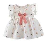amropi Bébé Fille Carotte Imprimée Robe Coton Volants Manches Casual Été Robes Rose Blanc,6-12 Mois
