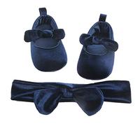 amropi Bébé Fille Chaussures Premiers avec Bandeau Cadeau Ensemble Semelle Souple Princesse Baskets Enfants Filles (Marin, 9-12 Mois)