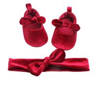 amropi Bébé Fille Chaussures Premiers avec Bandeau Cadeau Ensemble Semelle Souple Princesse Baskets Enfants Filles (Rouge, 9-12 Mois)