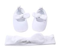 amropi Bébé Fille Chaussures Premiers avec Bandeau Cadeau Ensemble Semelle Souple Princesse Baskets Enfants Filles (Blanc, 0-6 Mois)