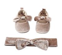amropi Bébé Fille Chaussures Premiers avec Bandeau Cadeau Ensemble Semelle Souple Princesse Baskets Enfants Filles (Amande, 9-12 Mois)