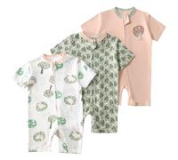 amropi Bébé Filles Lot de 3 Grenouillères À Rayures Barboteuse Manches Courtes Bodys Fermeture Eclair Combinaison 6-9 Mois, Style06