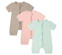 amropi Bébé Filles Lot de 3 Grenouillères Barboteuse à Fermeture Eclair Manches Courtes Bodys Combinaison 3-6 Mois, Style4