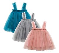 amropi Bébé Filles Lot de 3 Tutu Robe de Princesse sans Manches en Tulle d'été Rose Bleu Gris,2-3 Ans