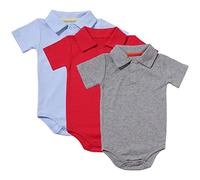 amropi Bébé Garçons Body Lot de 3 Bodies à Manches Courtes Coton D'été Combinaison 6-9 Mois,Bleu/Rouge/Gris