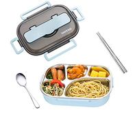amropi Bento Box Lunch Box en Acier Inoxydable avec 2/3/4/5 Compartiments avec Baguettes, cuillère pour Enfants Adultes, Passe au Lave-Vaisselle (Bleu, 5 Compartiments)