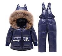 amropi Combinaison de Ski Bébé Filles Veste de Duvet à Capuche et Pantalons de Neige 2 Pièces Hiver Ensemble de Ski Marin,2-3 ans