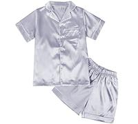 amropi Ensemble Pyjama De Famille Pyjamas en Soie Vêtement de Nuit Ensembles pour Femme Enfant Blanc-2,3-4 Ans