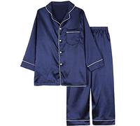 amropi Ensemble Pyjama De Famille Pyjamas en Soie Vêtement de Nuit Ensembles pour Femme Enfant Bleu,XL