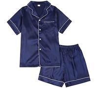 amropi Ensemble Pyjama De Famille Pyjamas en Soie Vêtement de Nuit Ensembles pour Femme Enfant Bleu-2,S