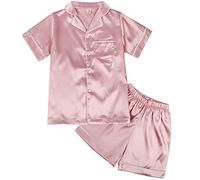 amropi Ensemble Pyjama De Famille Pyjamas en Soie Vêtement de Nuit Ensembles pour Femme Enfant Rose-2,L
