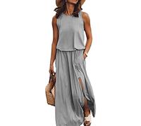 amropi Femme Robe Longue Maxi Robes de Plage d'été sans Manches Grande Taille Gris,4XL
