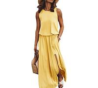 amropi Femme Robe Longue Maxi Robes de Plage d'été sans Manches Grande Taille Jaune,3XL