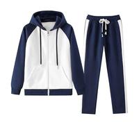 amropi Femme Survêtement Ensemble Veste Sweat à Capuche Jogging Pantalon Tenue de Sport Marine, M