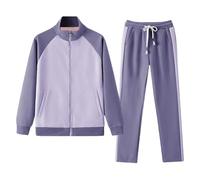 amropi Femme Survêtement Ensemble Veste Sweat à Fermeture éclair Jogging Pantalon Tenue de Sport Violet, L