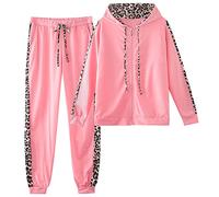 amropi Femme Survêtement Ensembles Imprimées Léopard Tenues Pull à Capuche et Jogging Pantalons Ensemble de Sport Rose, S