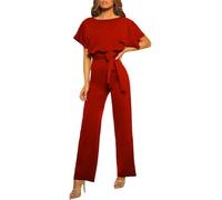 amropi Femmes Combinaison Manches Courtes Barboteuse Jumpsuit Élégant Pantalon Casual Combishort avec Ceinture
