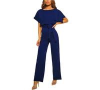 amropi Femmes Combinaison Manches Courtes Barboteuse Jumpsuit Élégant Pantalon Casual Combishort avec Ceinture