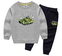amropi Garçon Char Imprimé Survêtement Sweatshirt Haut et Pantalons Ensemble de Jogging Gris Noir, 6-7 Jahre