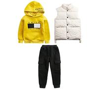 amropi Garçon Survêtement Sweat à Capuche et Gilet Haut et Pantalon 3 Pièces Vêtements Ensemble Jaune Noir, 11-12 Jahre