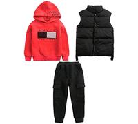 amropi Garçon Survêtement Sweat à Capuche et Gilet Haut et Pantalon 3 Pièces Vêtements Ensemble Rouge Noir, 11-12 Jahre (étiquette 170)