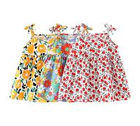 amropi Lot de 3 Robe Bébé Fille Fleurs Imprimée Coton sans Manche Casual Été Robe Orange Rouge Blanc,6-12 Mois