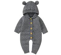 amropi Nouveau-né Bébé Tricot Barboteuse à Capuche Combinaison Manches Longues Tenue Ensemble 3-6 Mois,Gris