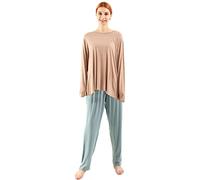 amropi Pyjamas Femme Pyjama Ensemble Manche Longue Vêtements de Nuit en Col Rond Grande Taille Blé Bleu,7XL