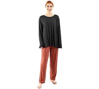 amropi Pyjamas Femme Pyjama Ensemble Manche Longue Vêtements de Nuit en Col Rond Grande Taille Noir Bourgogne,7XL