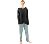 amropi Pyjamas Femme Pyjama Ensemble Manche Longue Vêtements de Nuit en Col Rond Grande Taille Noir Bleu,5XL