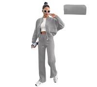 amropi Survêtement Femme Doublé de fourrure Ensemble de Veste à Zippé et Pantalon Jogging Gris Clair, S