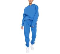 amropi Survêtement Femme Ensemble Chaud Pullover Sweat-Shirt à Capuche et Pantalon Jogging Bleu Royal, M