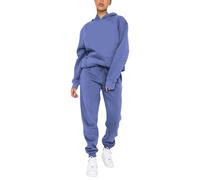 amropi Survêtement Femme Ensemble Chaud Pullover Sweat-Shirt à Capuche et Pantalon Jogging Gris Bleu, L