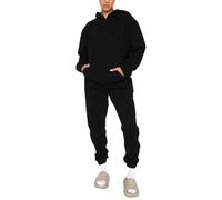 amropi Survêtement Femme Ensemble Chaud Pullover Sweat-Shirt à Capuche et Pantalon Jogging Noir, M