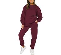 amropi Survêtement Femme Ensemble doublée de Fourrure Sweat à Pullover et Pantalon Jogging (Bourgogne,L)