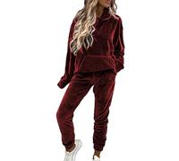 amropi Survêtement Femme Ensemble en Velours Sweat à Capuche et Pantalon Jogging Bourgogne, L