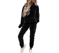 amropi Survêtement Femme Ensemble en Velours Sweat à Capuche et Pantalon Jogging Noir, L