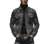 amropi Vestes en Velours Côtelé pour Hommes Chemise à Manches Longues Bouton Rayée Léger Jacket Gris, S