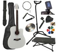 AMROVA Guitare Acoustique Folk 4/4 Adulte 41 Pouces + Support Guitare + Repose Pied + 9 Accessoires Cour Vidéo et CD (Blanc)