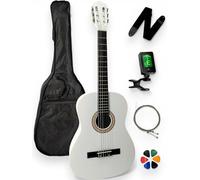 AMROVA - Guitare Classique 4/4 Droitier + Housse + Sangle + Accordeur + Cordes + Médiators + Cours Vidéo Offerts (Blanc, 4/4, Droitier)