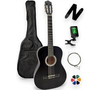 AMROVA - Guitare Classique 4/4 Droitier + Housse + Sangle + Accordeur + Cordes + Médiators + Cours Vidéo Offerts (Noir, 4/4, Droitier)
