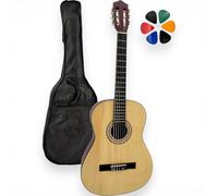 Amrova - Guitare Classique Adulte 4/4 Gaucher + Housse Sac à Dos + 6 Médiators + Cours Vidéo Offerts - Cordes Nylon, Livrée Accordée (Naturel, 4/4, Gaucher)