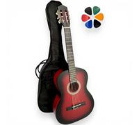 AMROVA - Guitare Classique Enfant 3/4 Gaucher (8-12 ans) + Housse Sac à Dos + 6 Médiators + Cours Vidéo Offerts - Cordes Nylon, Livrée Accordée (Rouge, 3/4, Gaucher)