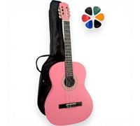 AMROVA - Guitare Classique Enfant 3/4 Gaucher (8-12 ans) + Housse Sac à Dos + 6 Médiators + Cours Vidéo Offerts - Cordes Nylon, Livrée Accordée (Rose, 3/4, Gaucher)