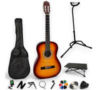 AMROVA - Pack Guitare Classique 1/2 Enfant 6-9 ans Droitier + 11 Accessoires + CD et Cours Vidéo - Cordes Nylon, Livrée Accordée (Sunburst, 1/2, Droitier)