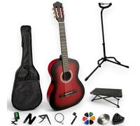 AMROVA - Pack Guitare Classique 1/2 Enfant 6-9 ans Gaucher + 11 Accessoires + CD et Cours Vidéo - Cordes Nylon, Livrée Accordée (Rouge, 1/2, Gaucher)