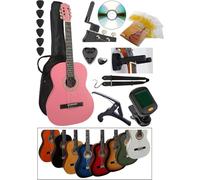 AMROVA Pack Guitare Classique 4/4 (Adulte) 10 Accessoires Cour Vidéo et CD (Rose, Droit)