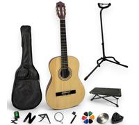AMROVA - Pack Guitare Classique 4/4 Adulte Droitier + 11 Accessoires + CD et Cours Vidéo - Cordes Nylon, Livrée Accordée (Naturel, 4/4, Droitier)