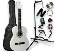 AMROVA - Pack Guitare Classique 4/4 Droitier + Support Pied + Housse Sac à Dos + 11 Accessoires + CD & Cours Vidéo (Blanc, 4/4, Droitier)