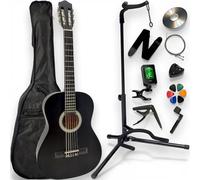 AMROVA - Pack Guitare Classique 4/4 Droitier + Support Pied + Housse Sac à Dos + 11 Accessoires + CD & Cours Vidéo (Noir, 4/4, Droitier)
